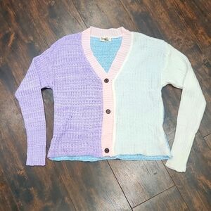 SOMEWHERE WEST colorblock Cardigan‎ jrs XL multicolor retro 80s v-neck sweater